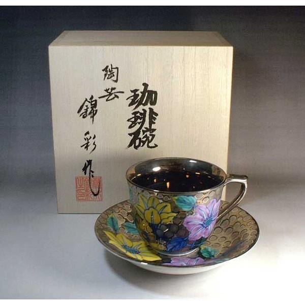有田焼 染錦プラチナ彩鉄線花絵コーヒーカップ｜陶芸家　藤井錦彩作