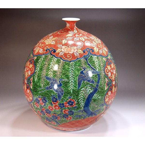 中国古玩　鳥華図花瓶　23cm18cm 花器「花瓶 大 金彩桜花鳥図」 金龍窯 江口天童 有田焼 陶磁器