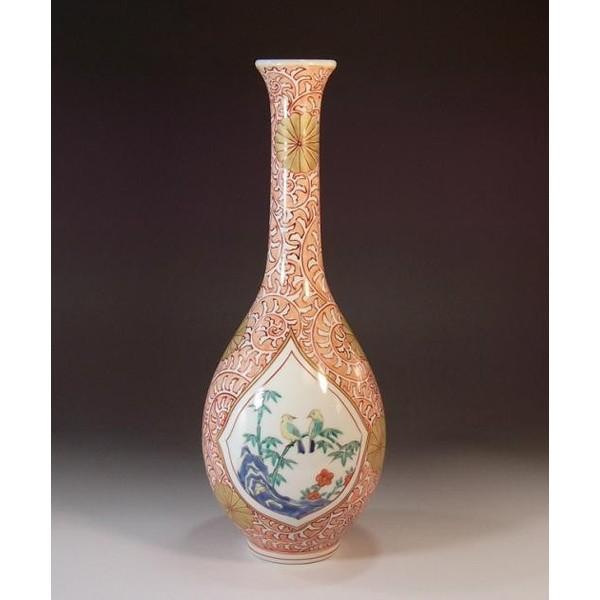 有田焼 染錦金彩菊唐草割景図一輪挿し｜陶芸作家　藤井錦彩 作