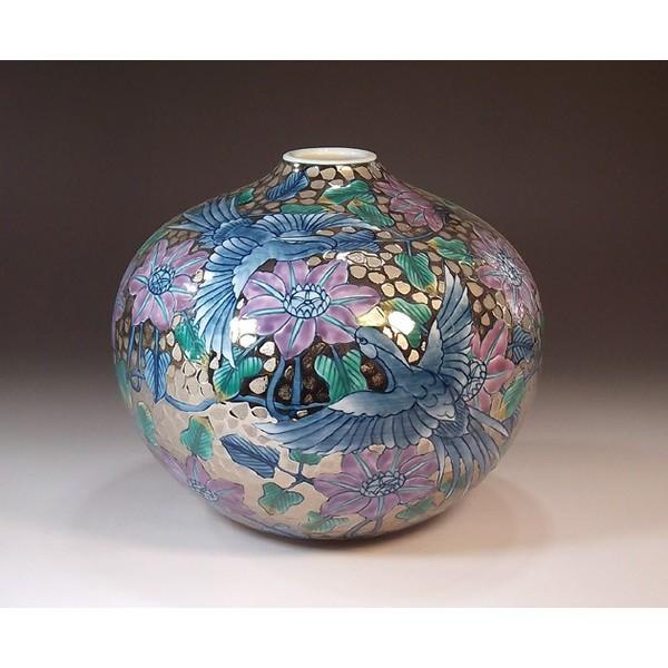 有田焼 染錦プラチナ彩鉄線花鳳凰絵花瓶｜陶芸作家　藤井錦彩 作
