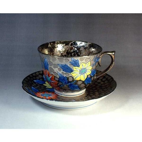 有田焼 染錦プラチナ彩鉄線花絵コーヒーカップ｜陶芸家 藤井錦彩作
