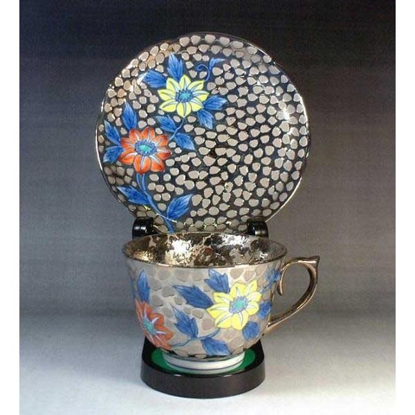 有田焼 染錦プラチナ彩鉄線花絵コーヒーカップ｜陶芸家 藤井錦彩作