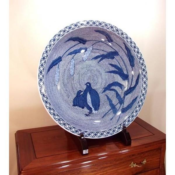 有田焼 染付鶉絵飾り大皿｜陶芸作家 藤井錦彩 作 : 有田焼 藤井錦彩窯