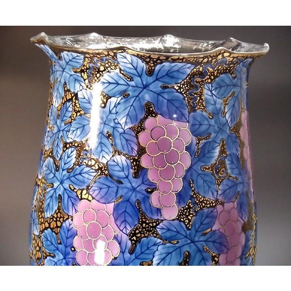 有田焼　天目釉金プラチナ彩釉裏紅葡萄絵花瓶｜陶芸作家　藤井錦彩 作_3