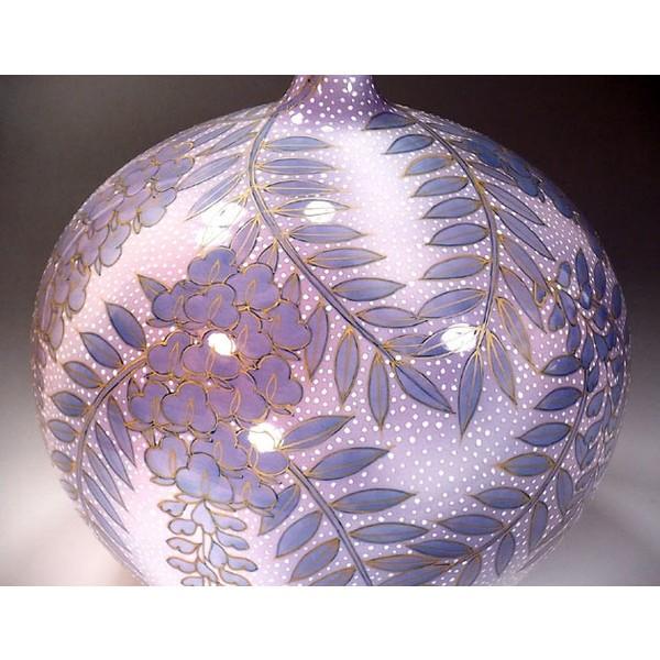 有田焼　藤井錦彩　伝統工芸作家　染錦花絵　花瓶　花入り 有田焼 陶芸家 藤井錦彩作】有田焼美術品 金彩釉裏紅紫陽花絵