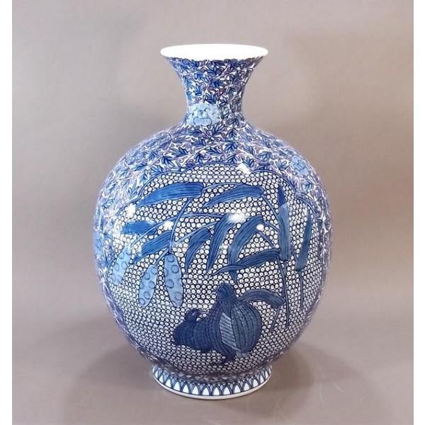 有田焼　染錦唐草牡丹割鶉雀図特大花瓶｜陶芸作家　藤井錦彩 作