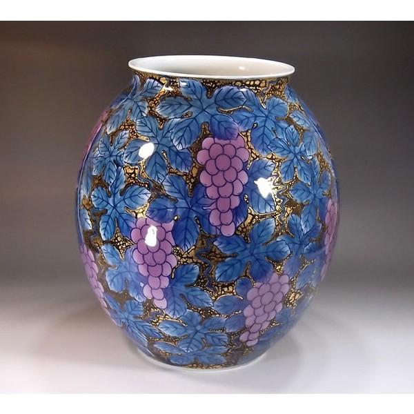 有田焼　天目釉金彩葡萄絵花瓶｜陶芸作家　藤井錦彩 作