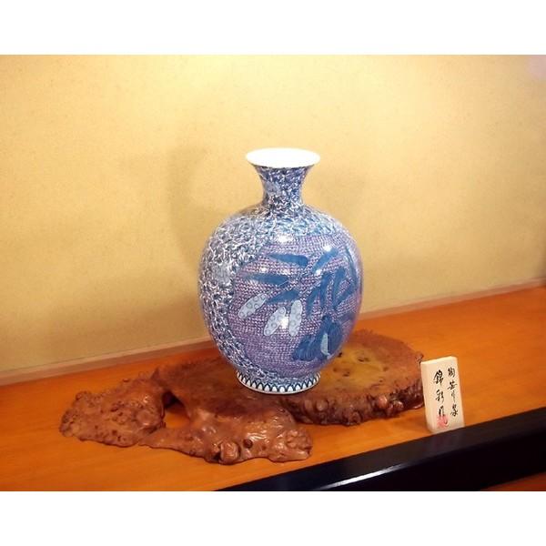 有田焼 染錦唐草名取り草割鶉雀図特大花立て｜陶物作り絵描き 藤井錦彩 作