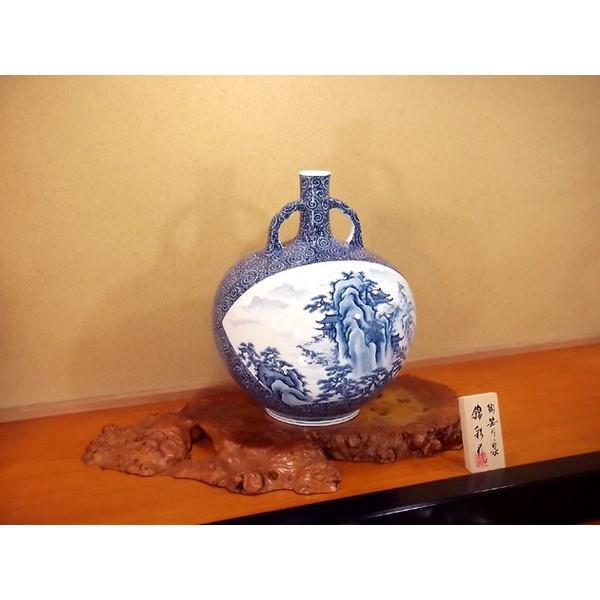 有田焼 染付蛸唐草文様扇割山水画特大花瓶｜陶芸作家 藤井錦彩 作