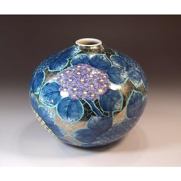 有田焼 染錦プラチナ彩紫陽花絵花瓶｜陶芸作家 藤井錦彩 作