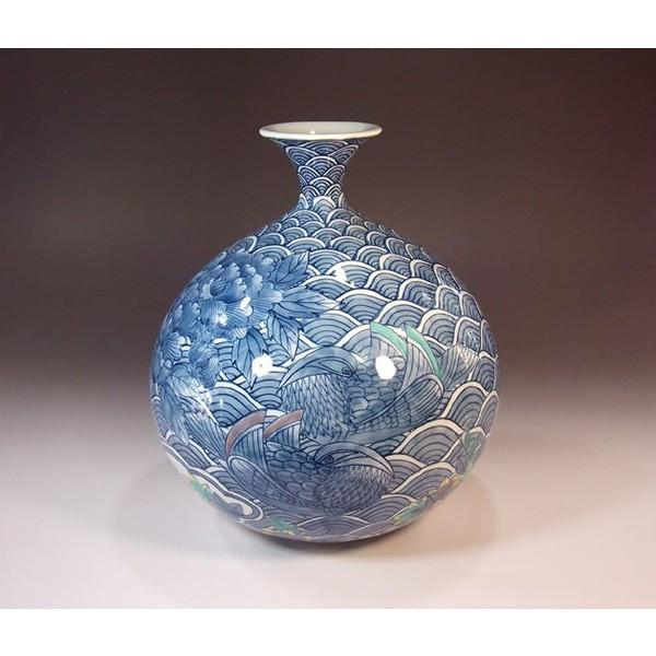 有田焼 染錦青海波鴛鴦牡丹絵花瓶｜陶芸作家　藤井錦彩 作