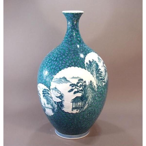 有田焼　色鍋島様式唐草割山水画特大花瓶｜陶芸作家　藤井錦彩 作