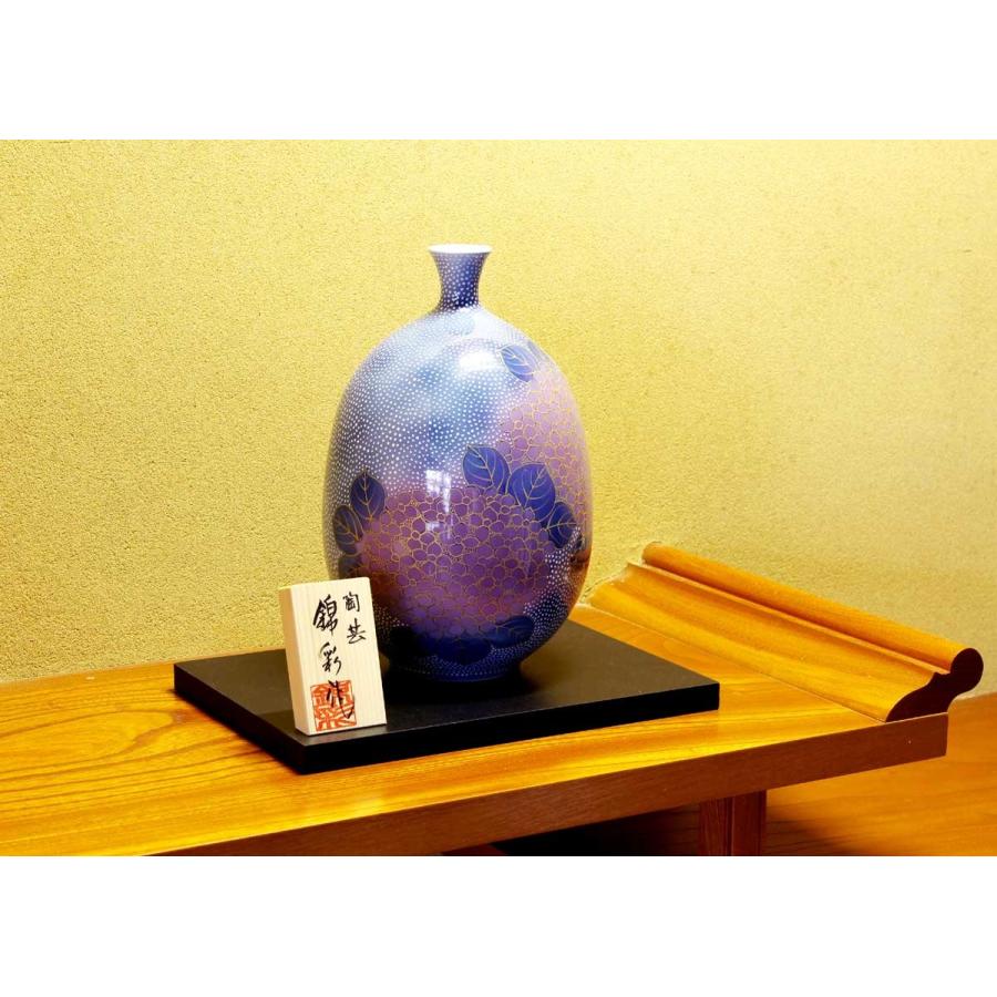 有田焼 藤井錦彩 染錦 桜絵 菖蒲絵 扇割 美術品 鶴首 花瓶 共箱 2393 有田焼 藤井錦彩 染錦 桜絵 菖蒲絵 扇割 美術品 鶴首 花瓶 共