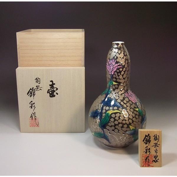 有田焼 染錦プラチナ彩不如帰絵花瓶｜陶芸作家　藤井錦彩 作