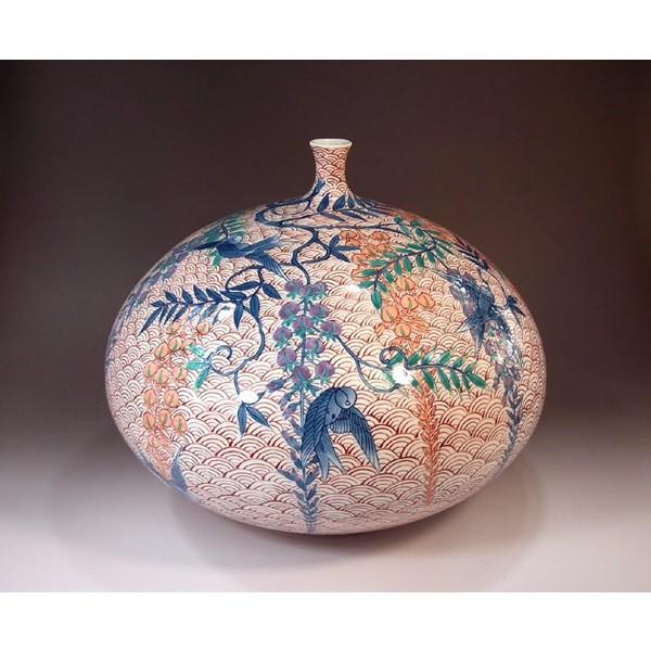 新しいコレクション 有田焼 染錦青海波藤燕絵花瓶 陶芸作家 藤井錦彩 作 在庫一掃 Lamaimuaythaicamp Com