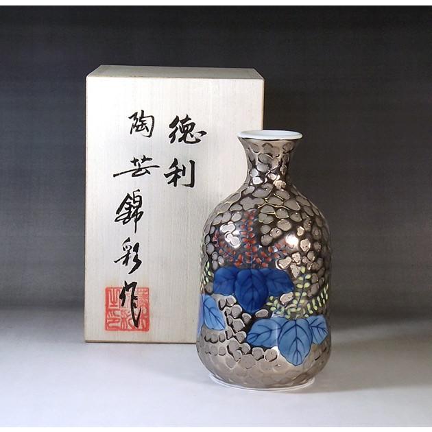 染錦プラチナ彩桐絵徳利｜有田焼 陶芸家　藤井錦彩 作