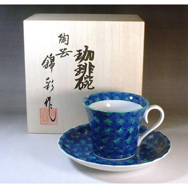 有田焼 陶芸家 藤井錦彩作 色鍋島様式七宝文様コーヒーカップ : 有田焼
