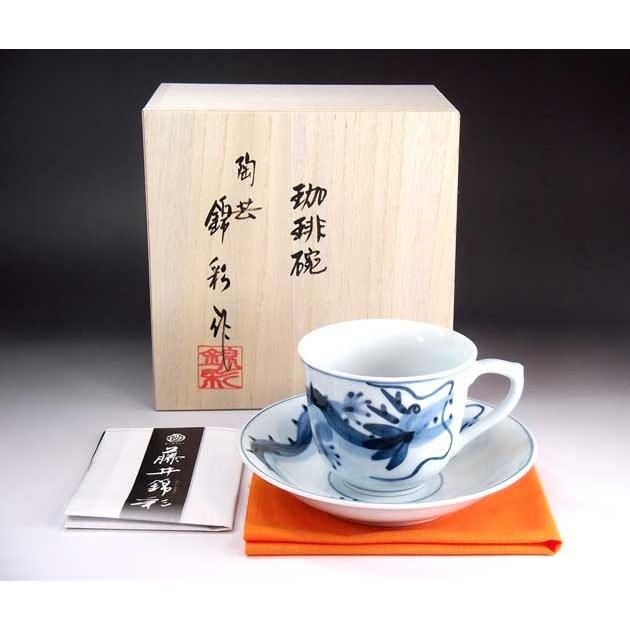 有田焼 陶芸家 藤井錦彩作 古染付龍絵コーヒーカップ : 有田焼 藤井錦