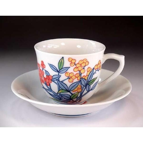 有田焼 吉祥文様 色鍋島様式南天絵コーヒーカップ｜陶芸家 藤井錦彩作