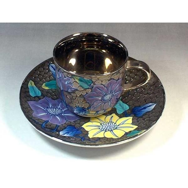 有田焼 染錦プラチナ彩鉄線花絵コーヒーカップ｜陶芸家 藤井錦彩作