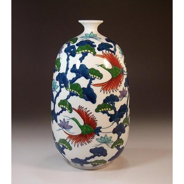香蘭社 染錦模様 花瓶 鶴と松の絵柄 陶器花瓶 【公式通販】