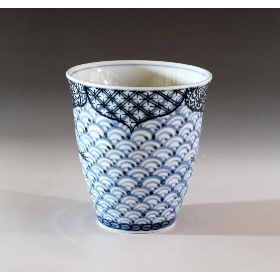 青磁古染付鶴絵焼酎カップ｜有田焼 陶芸家 藤井錦彩作｜桐箱入｜陶器
