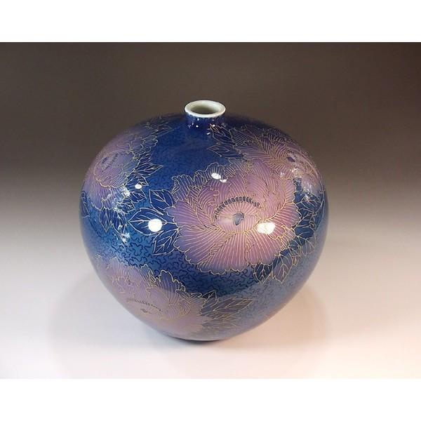 有田焼 染錦金彩釉裏紅牡丹絵花瓶｜陶芸作家　藤井錦彩 作_1