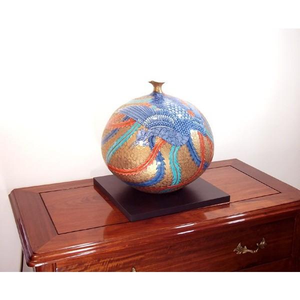 深川製磁 染錦金彩鳳凰 未使用】 深川製磁 染錦金彩 鳳凰 鶴 角 花瓶