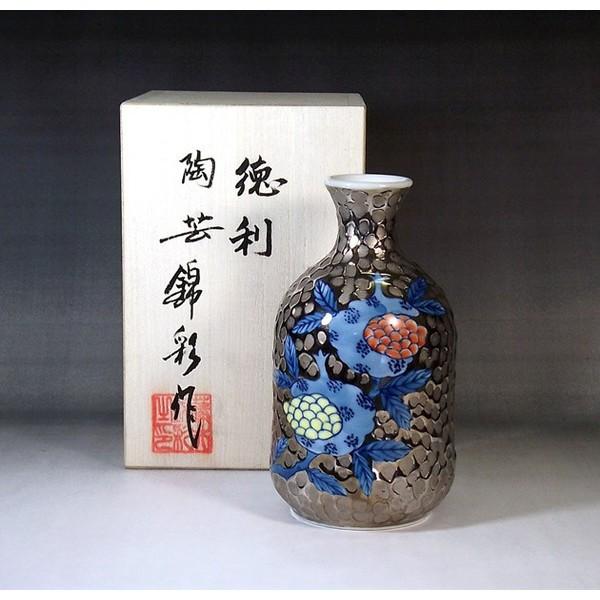 有田焼 染錦プラチナ彩柘榴絵徳利｜陶物作り家 藤井錦彩 作 楽器、手芸、コレクション-陶芸-美術、工芸品