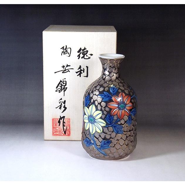 染錦プラチナ彩鉄線花絵徳利｜有田焼 陶芸家　藤井錦彩 作