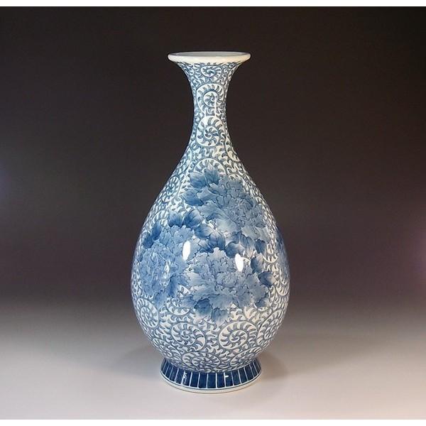 有田焼 染付唐草名取り草絵花立て｜陶器作り書き手 藤井錦彩 作