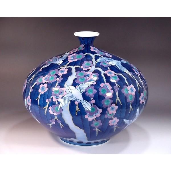 有田焼 色鍋島様式枝垂れ梅雀絵花瓶｜陶芸作家　藤井錦彩 作