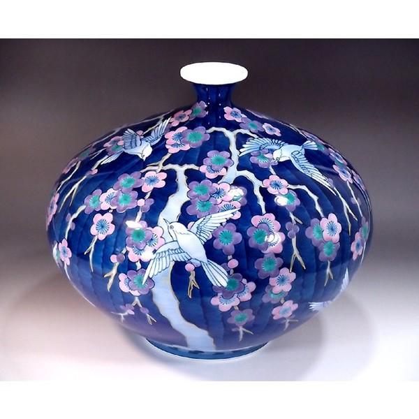有田焼 色鍋島様式枝垂れ梅雀絵花瓶｜陶芸作家　藤井錦彩 作_1