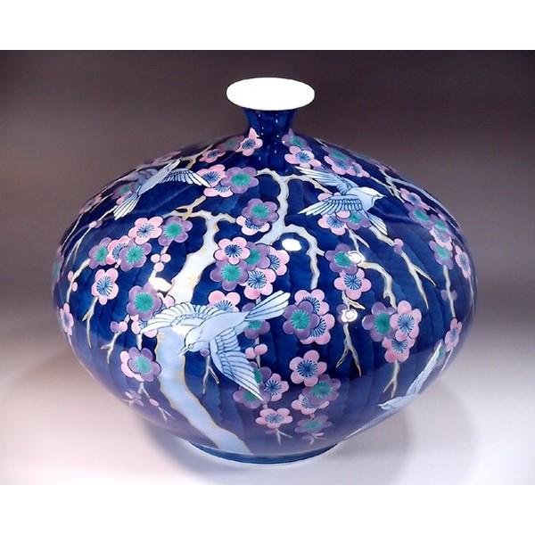 有田焼 色鍋島様式枝垂れ梅雀絵花瓶｜陶芸作家　藤井錦彩 作_2