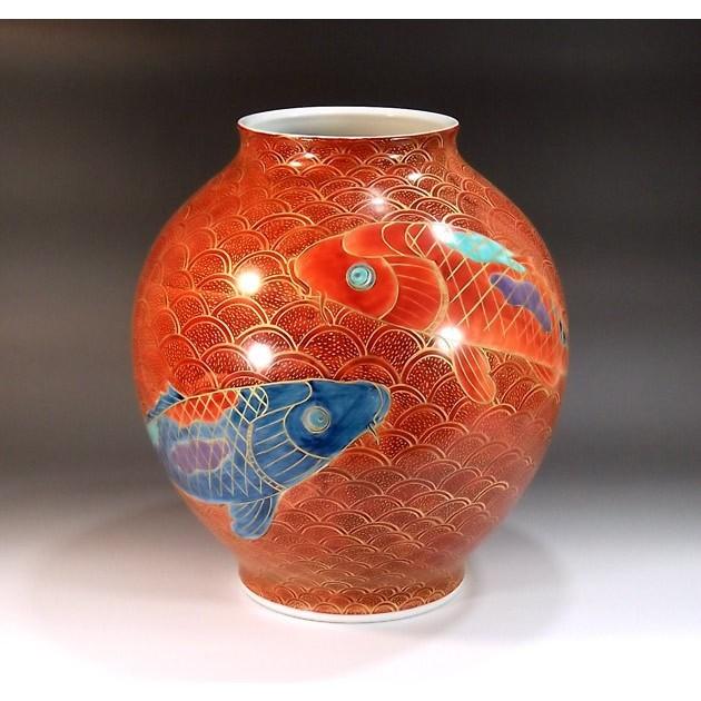 有田焼 金彩青海波鯉絵花立て｜陶物作り原作者 藤井錦彩 作 オブジェ、置き物-インテリア雑貨