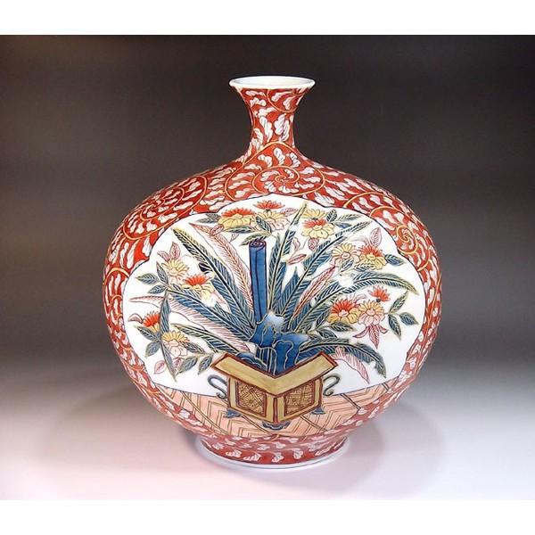有田焼 古伊万里様式金彩唐草割花篭絵花瓶｜陶芸作家　藤井錦彩 作