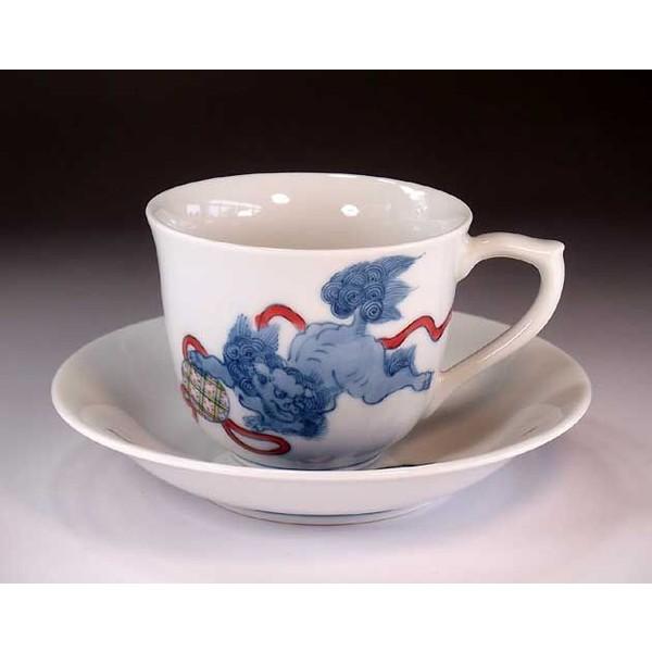 有田焼 吉祥文様 色鍋島様式獅子絵コーヒーカップ｜陶芸家 藤井錦彩作  
