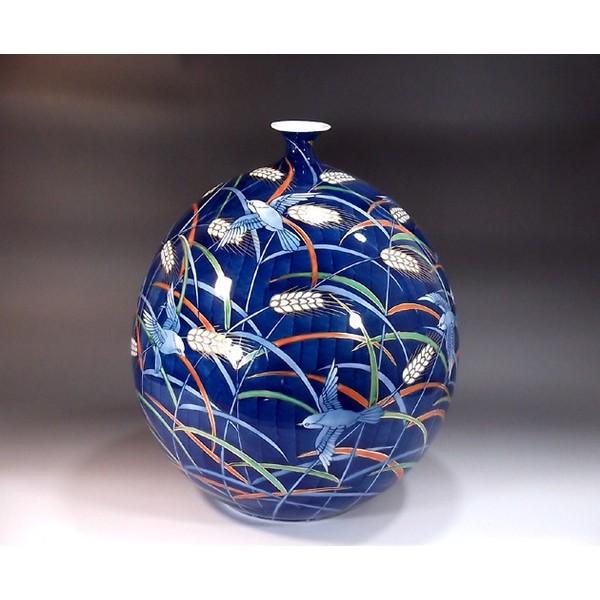 有田焼 色鍋島様式金彩稲穂雀絵花瓶｜陶芸作家　藤井錦彩 作