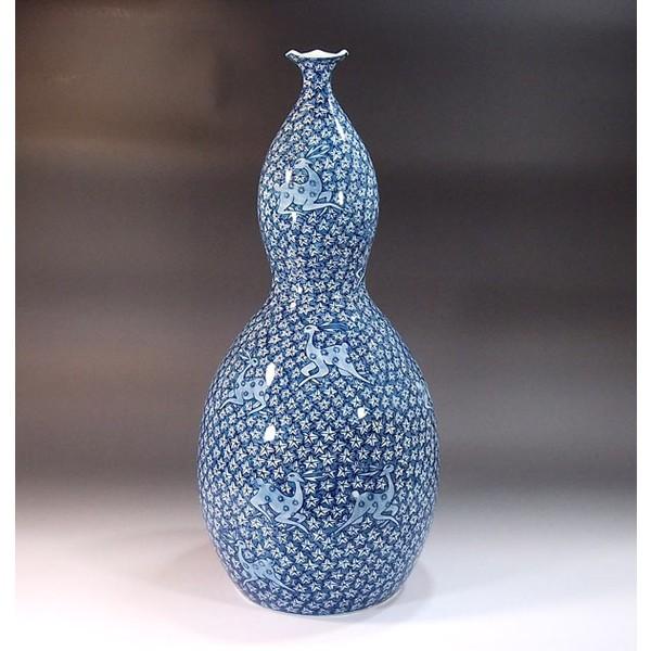 藤井錦彩 陶器花瓶 青 蛸唐草模様 蛸唐草-和食器通販 有田焼ギフト