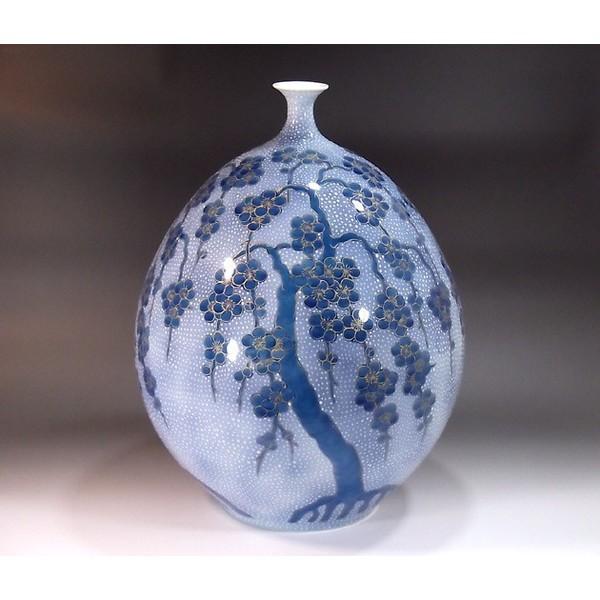 有田焼 和紙染金彩枝垂れ梅絵花瓶｜陶芸作家　藤井錦彩 作