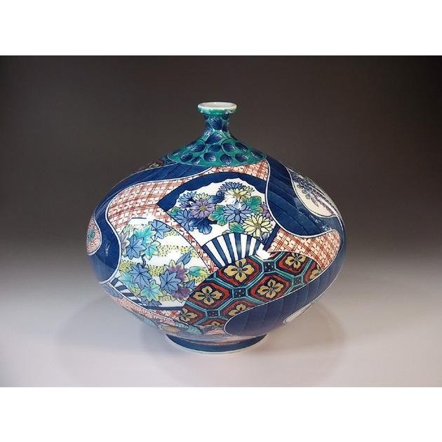 染錦唐草流水割花鳥絵花瓶｜有田焼 陶芸作家 藤井錦彩作 : 有田焼 藤井