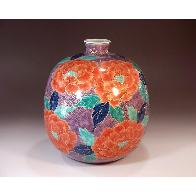 染錦金彩青海波牡丹絵花瓶｜有田焼 陶芸作家 藤井錦彩作 : 有田焼 藤井