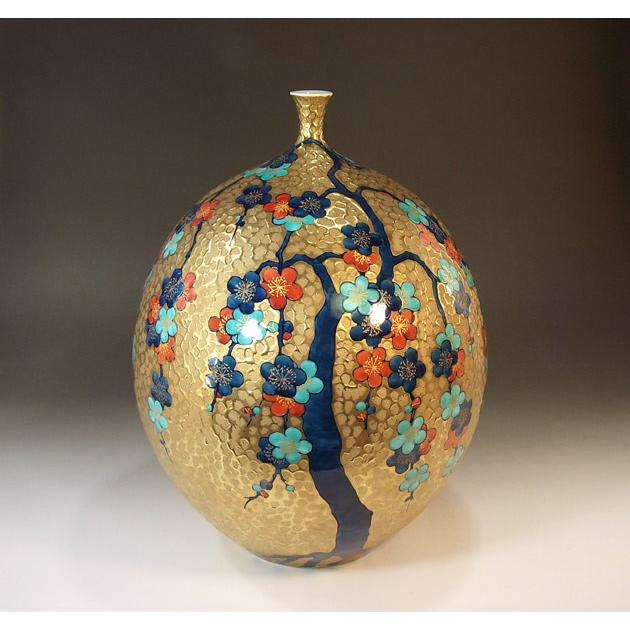 染錦黄金枝垂れ梅絵花瓶｜有田焼 陶芸作家　藤井錦彩作