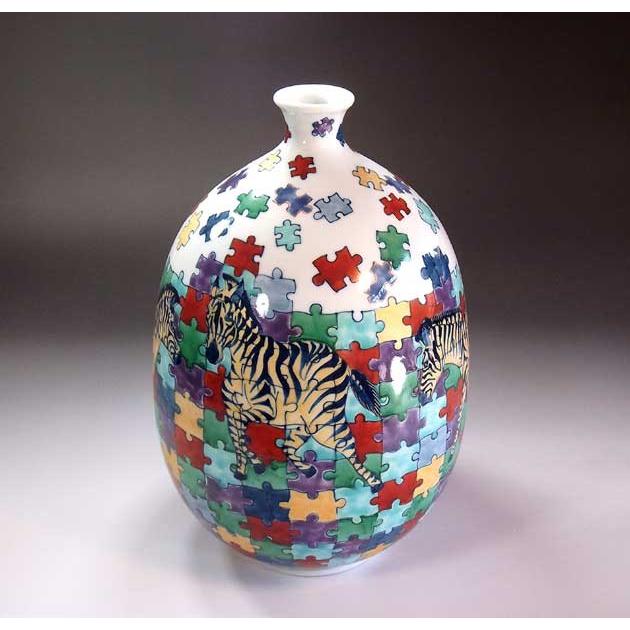 色鍋島、壺 色鍋島様式パズルゼブラ絵花瓶｜有田焼 陶芸作家 藤井錦彩作 : 有田焼