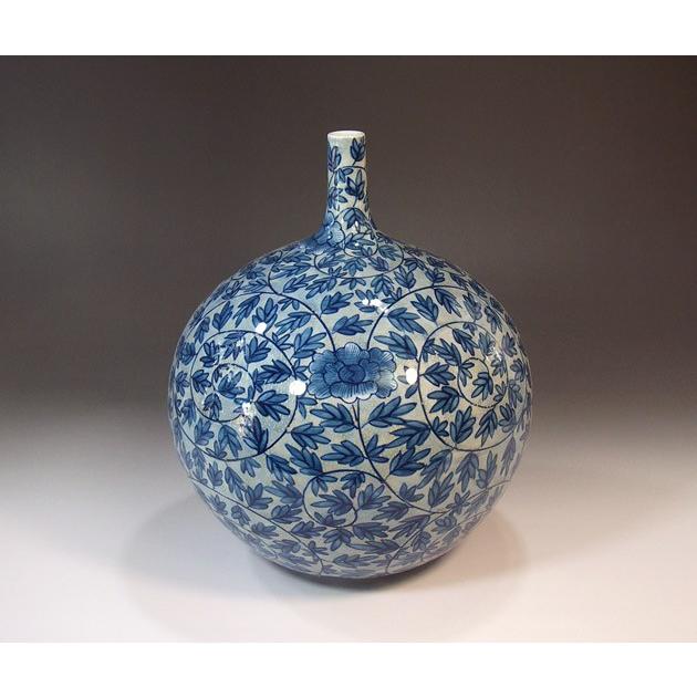 染付金彩唐草牡丹絵花瓶｜有田焼 陶芸作家 藤井錦彩作 : 有田焼 藤井錦