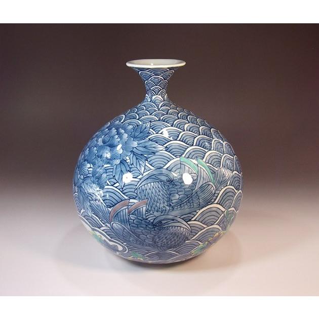 染錦青海波鴛鴦牡丹絵花瓶｜有田焼 陶芸作家　藤井錦彩作