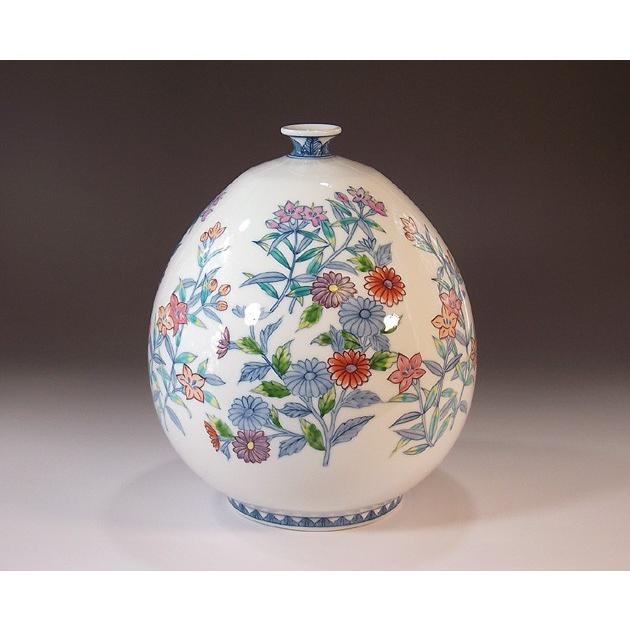 染錦草野菊桔梗絵花花瓶｜有田焼 陶芸作家 藤井錦彩作 : 有田焼 藤井錦