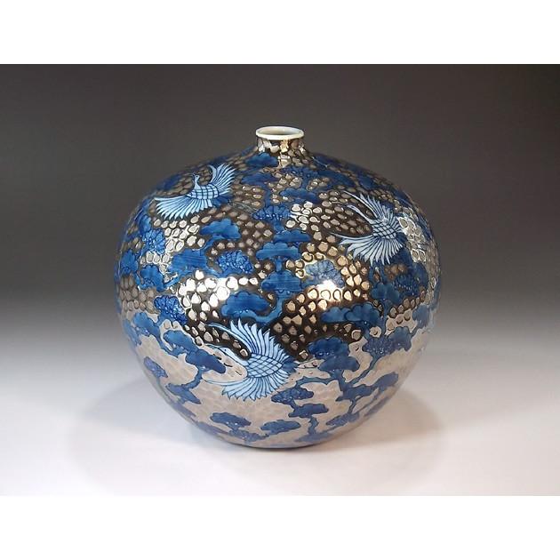 染錦プラチナ彩松鶴絵花瓶｜有田焼 陶芸作家　藤井錦彩作