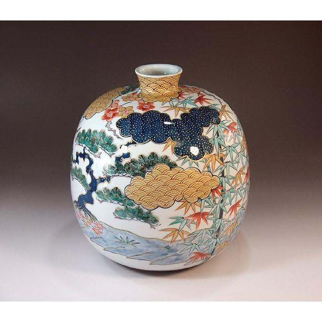 古伊万里様式染錦金彩松竹梅麒麟絵花瓶｜有田焼 陶芸作家　藤井錦彩作_1