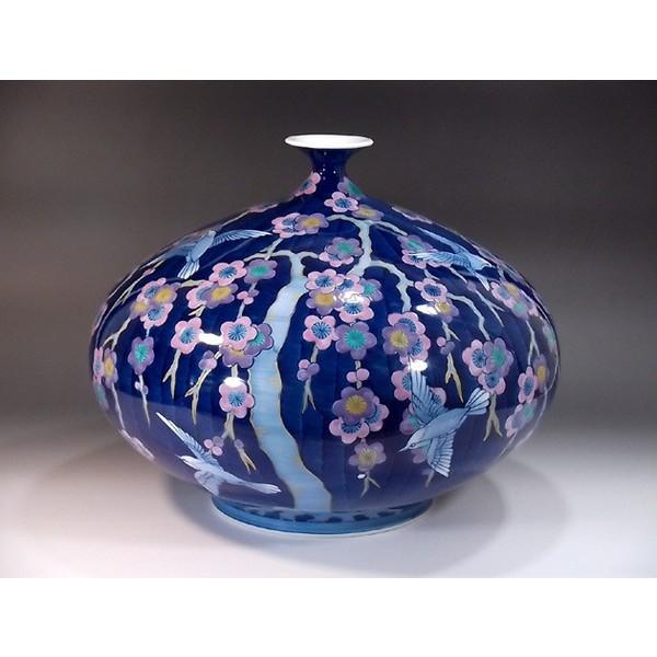 有田焼 色鍋島様式枝垂れ梅雀絵花瓶｜陶芸作家　藤井錦彩 作